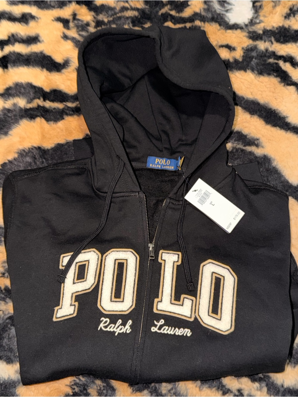 Polo by Ralph Lauren Black Full-Zip Hoodie with Cream Appliqué